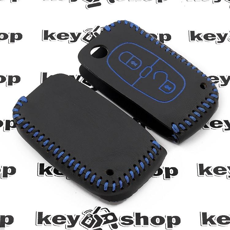 Кожаный чехол (с синей строчкой), для выкидного ключа Fiat (Фиат) 2 кнопки - фото 2 - id-p986489059