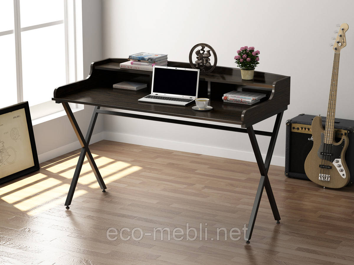 Письмовий стіл для дому та офісу L-10 Loft Design Чорний Матовий / Венге Корсика, фото 1