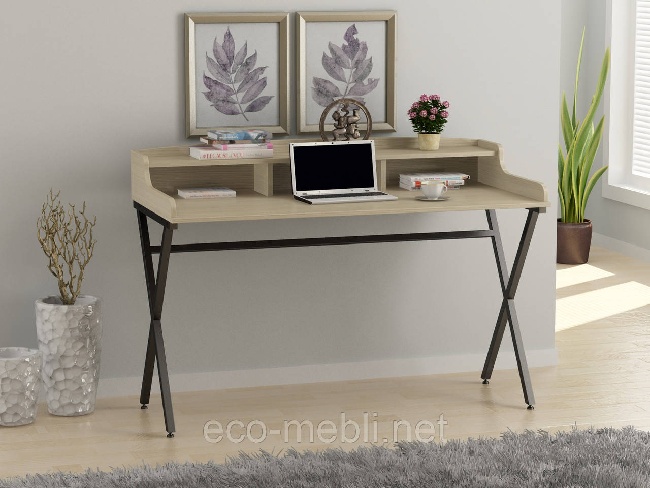 Письмовий стіл для дому та офісу L-10 Loft Design Чорний Матовий / Дуб Борас
