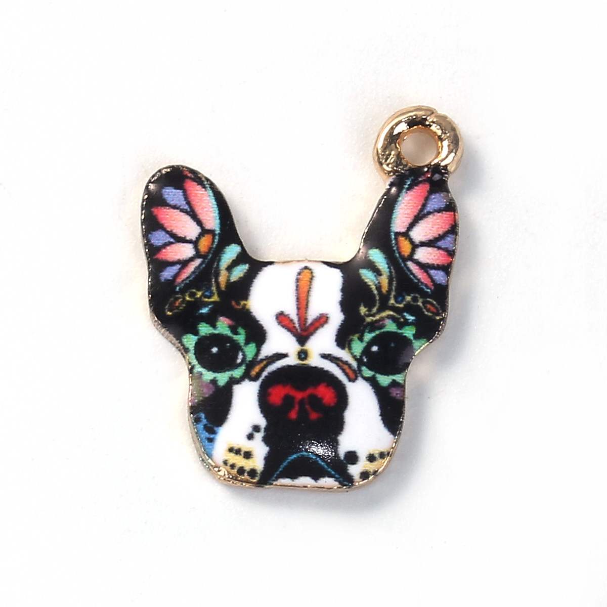Подвески металеві Finding Кулон собака пес бульдог Золотистий різнокольорова эмаль 19 мм x 16 мм
