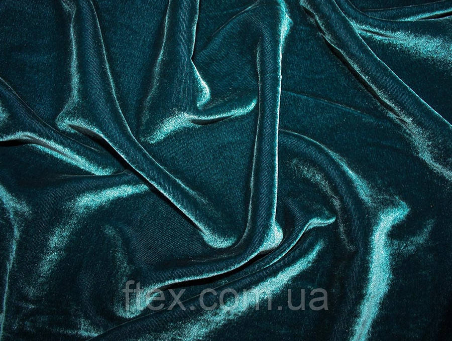 Оксамит Стрейч Темна Бірюза, фото 1