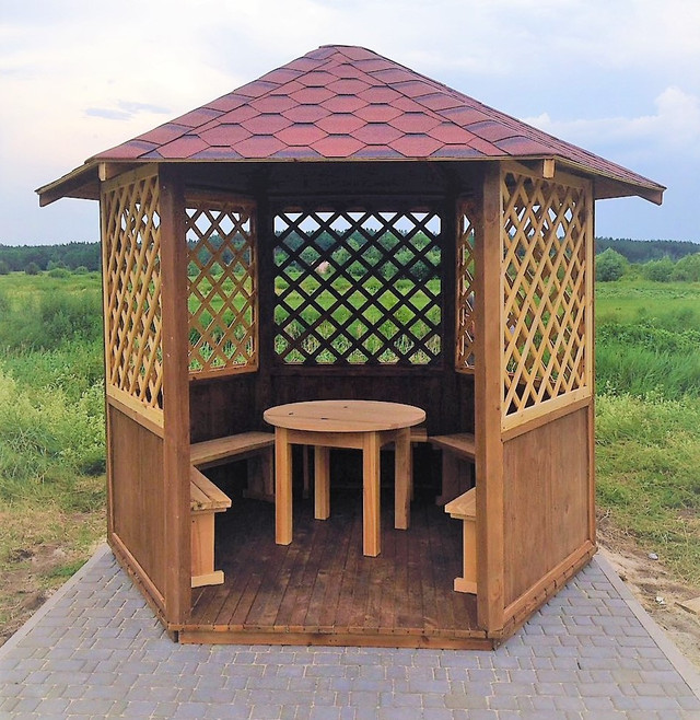 Альтанка шестигранна дерев'яна 5,8 м2 для дачі від виробника Wood Gazebo 009