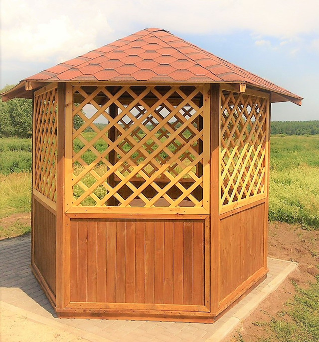 Альтанка шестигранна дерев'яна 5,8 м2 для дачі від виробника Wood Gazebo 009