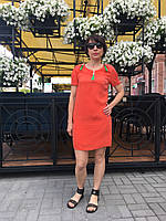 Платье повседневное короткое женское летнее молодежное шелк оранжевое с коротким рукавом прямое