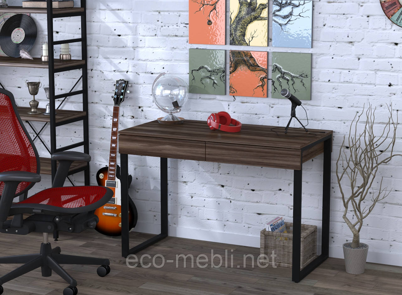 Письмовий стіл для дому та офісу L-11 Loft Design Чорний Матовий / Горіх Модена