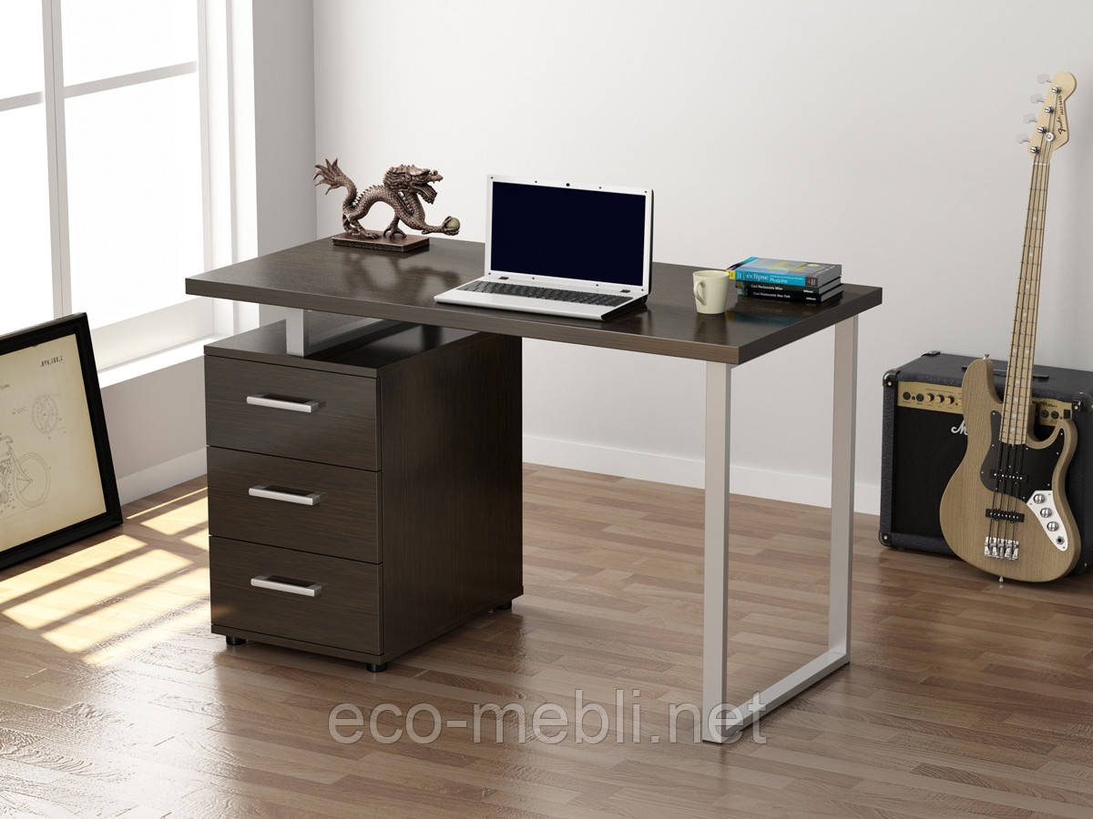 Письмовий стіл для дому та офісу L-27 Loft Design Хром / Венге Корсика