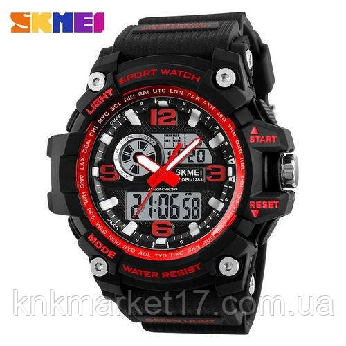Цифровий наручний годинник з подвійним часом Skmei 1283 Black-Red, фото 1