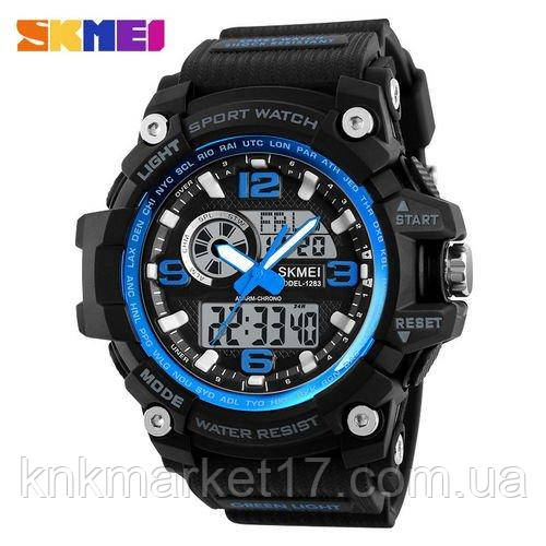 Цифровий наручний годинник з подвійним часом Skmei 1283 Black-Blue, фото 1