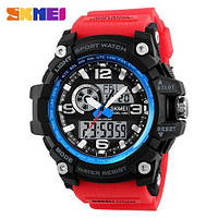 Цифровые наручные часы с двойным временем Skmei 1283 Black-Blue-Red Wristband