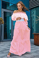Платья длинное с рукавом-воланом батистовое 42-48 размера светло-розовое