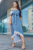 Асимметричное платье с кружевом 44-50 размера синее