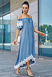✔️ Асиметричне плаття з мереживом 44-50 розміру синє, фото 4