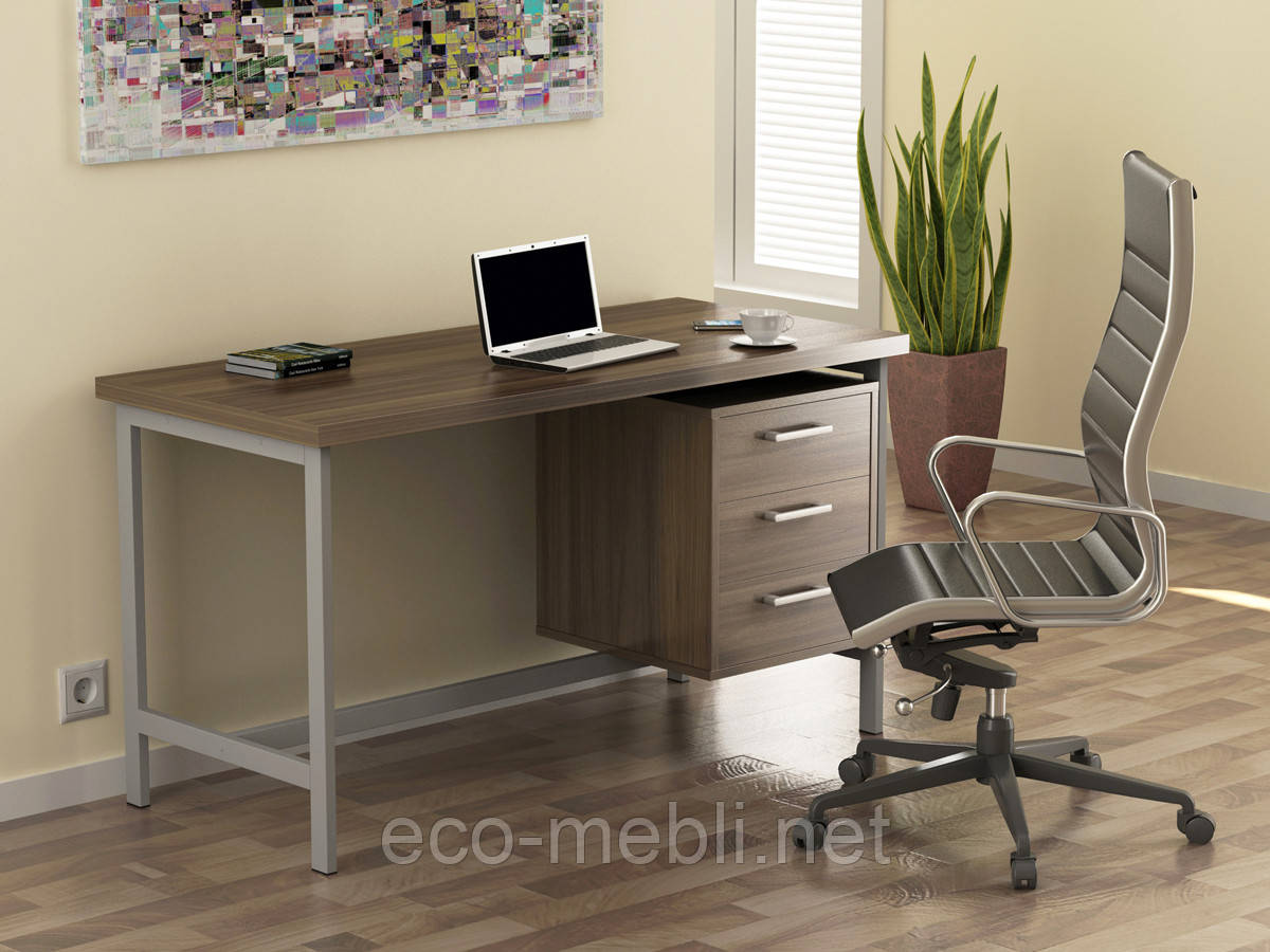 Письмовий стіл для дому та офісу L-45 Loft Design Хром / Горіх Модена, фото 1