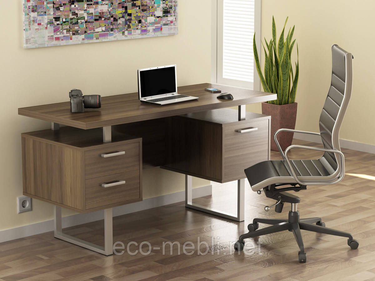 Письмовий стіл для дому та офісу L-81 Loft Design Хром / Горіх Модена, фото 1