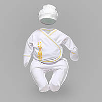 Набір білий для новонароджених "Жіраф": сорочечка, повзунки, шапка  ⁇  Комплект для новонароджених