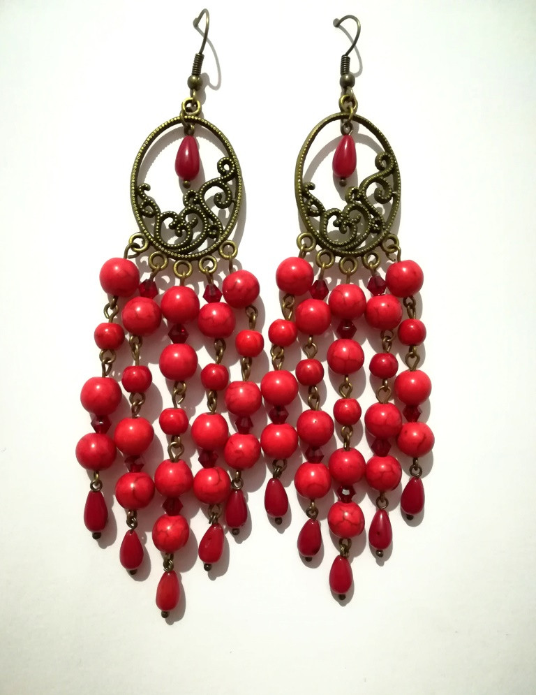 Сережки з Коралу, натуральний камінь, колір червоний, тм Satori/S — 0006
