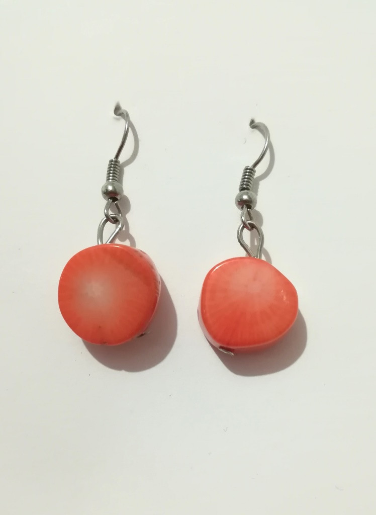 Сережки Корал, натуральний камінь, маленькі, колір оранж, тм Satori \ S - 0008