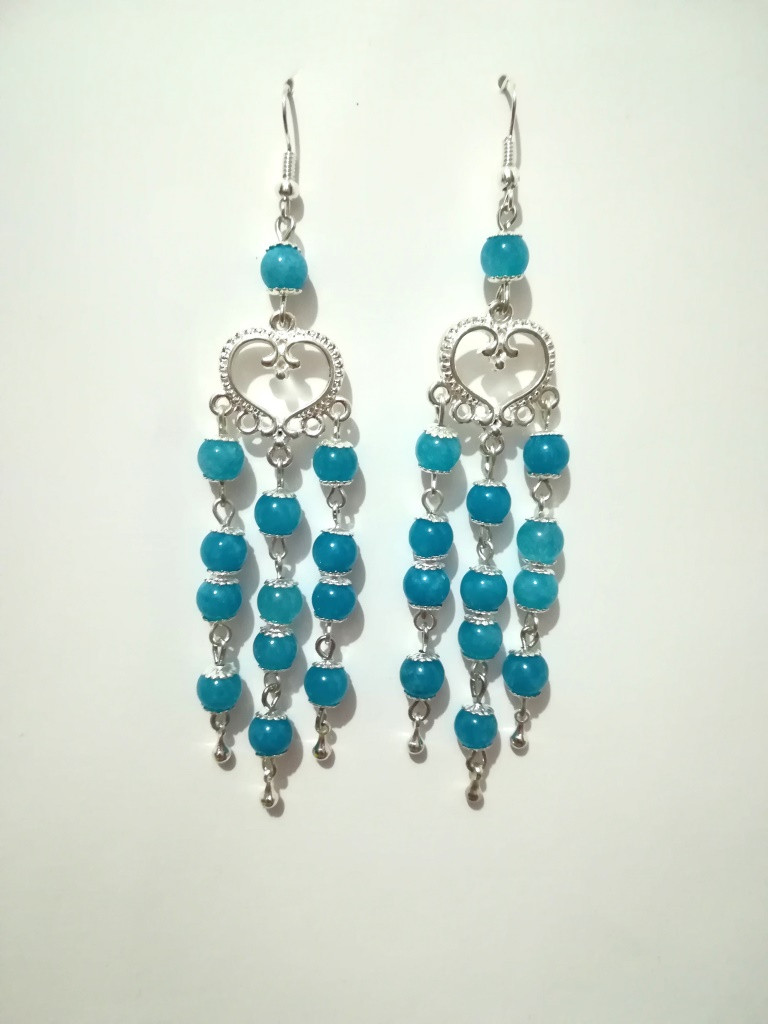 Сережки з Аквамарину натуральний камінь, колір відтінки блакитного, довжина 10 см, тм Satori \ S - 0035