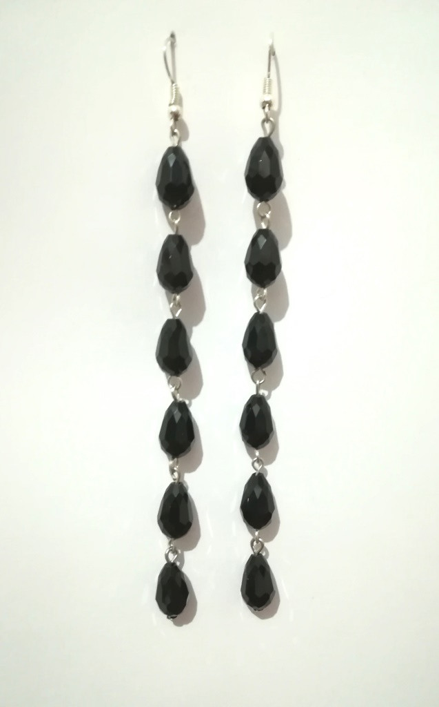 Сережки крапля з Чеського Кришталю довгі, колір чорний, тм Satori \ S - 0056