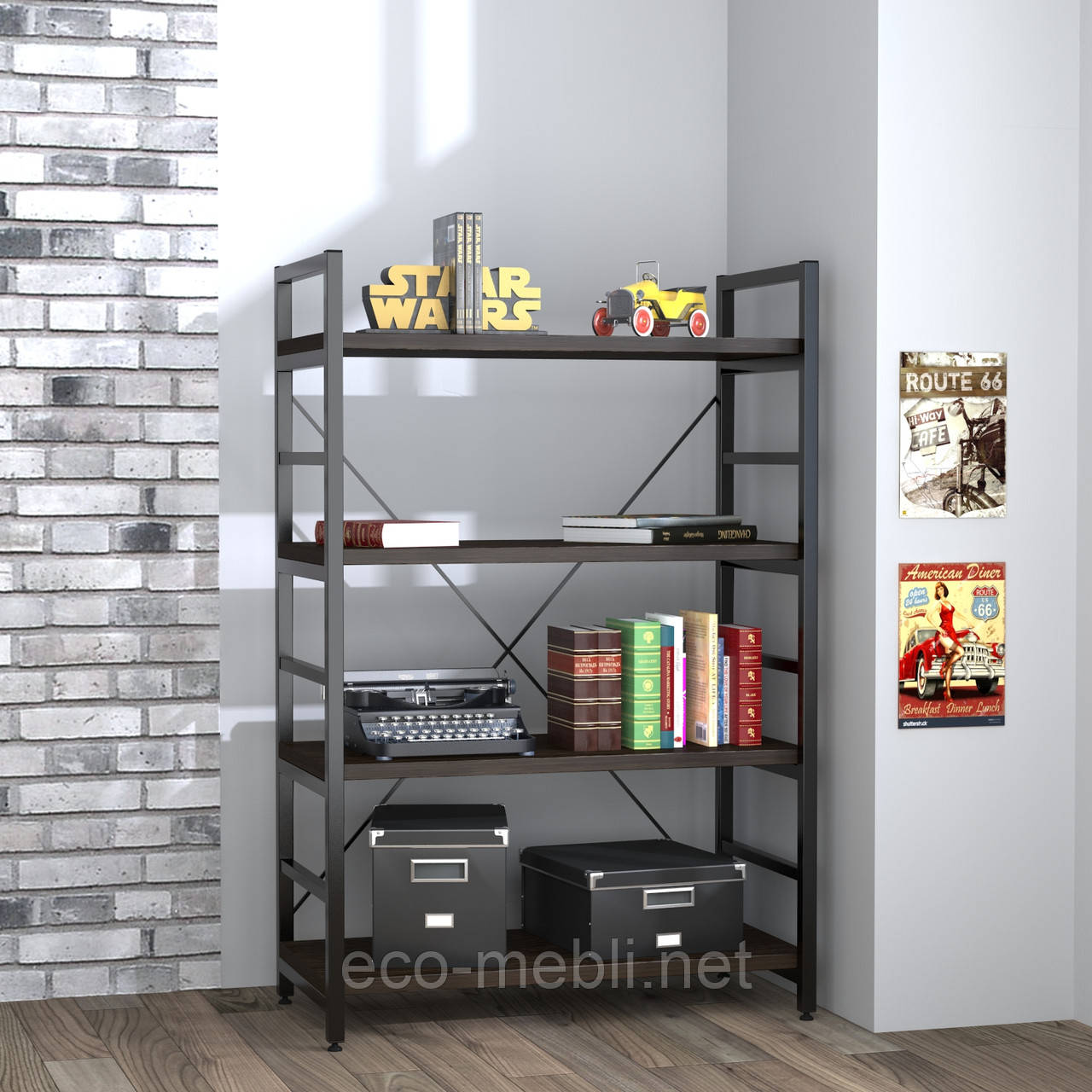 Стелаж низький для дому чи офісу L-125 Loft Design Чорний Матовий / Венге Корсика
