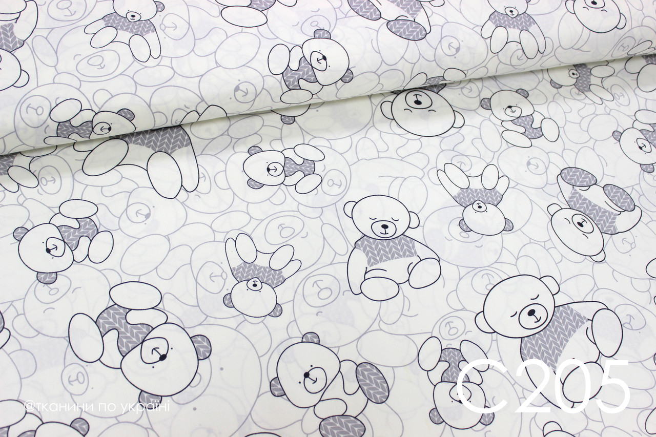 Тканина сатин Тедді сплюшки сірі