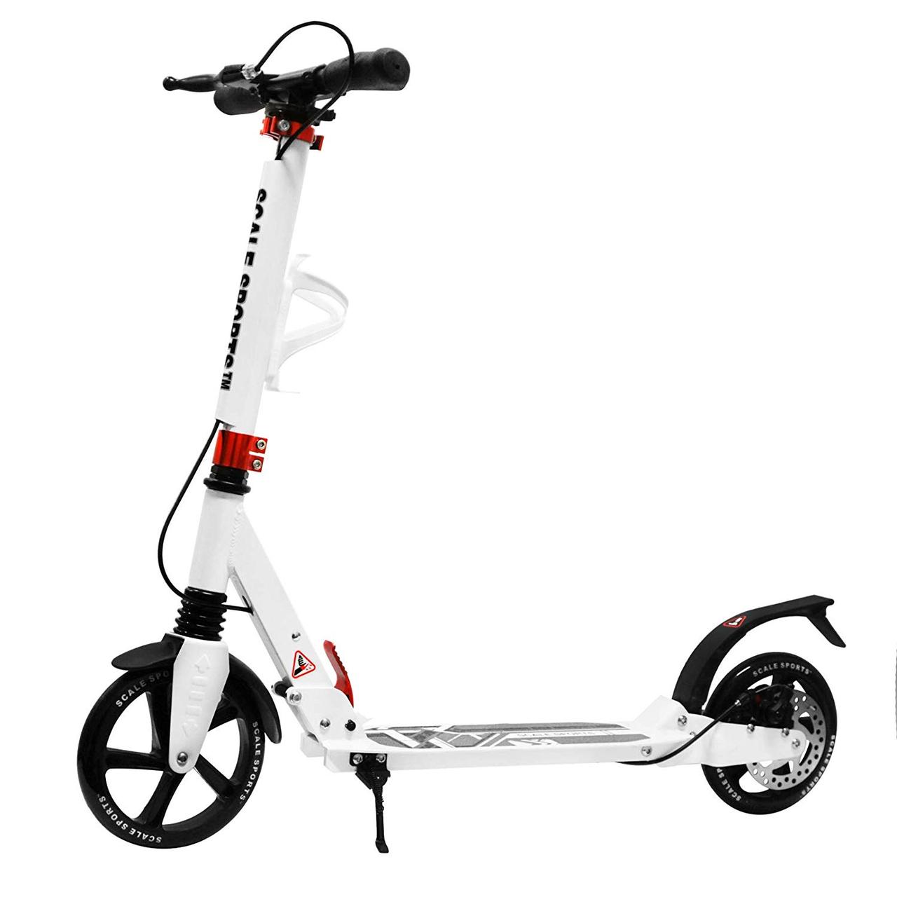 Самокат двоколісний Scale Sports SS-04 білий з дисковим гальмом, флягоутримувачем та підніжкою