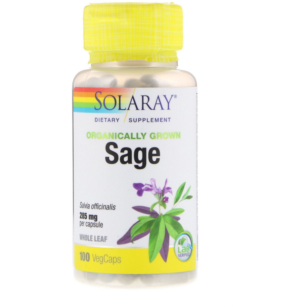 Solaray, Органічно вирощена шавлія, 285 мг, 100 рослинних капсул