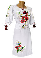 Підліткове вишите плаття для дівчини в білому кольорі в етностичному стилі «Мак ромашка»
