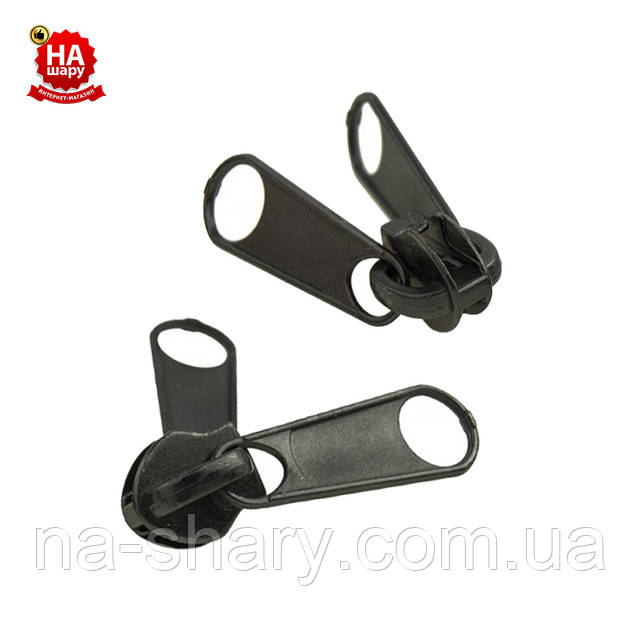 Бігунок подвійний на блискавку нейлон №8 блек нікель Застібка блискавки подвійна капрон №8 блек нікель