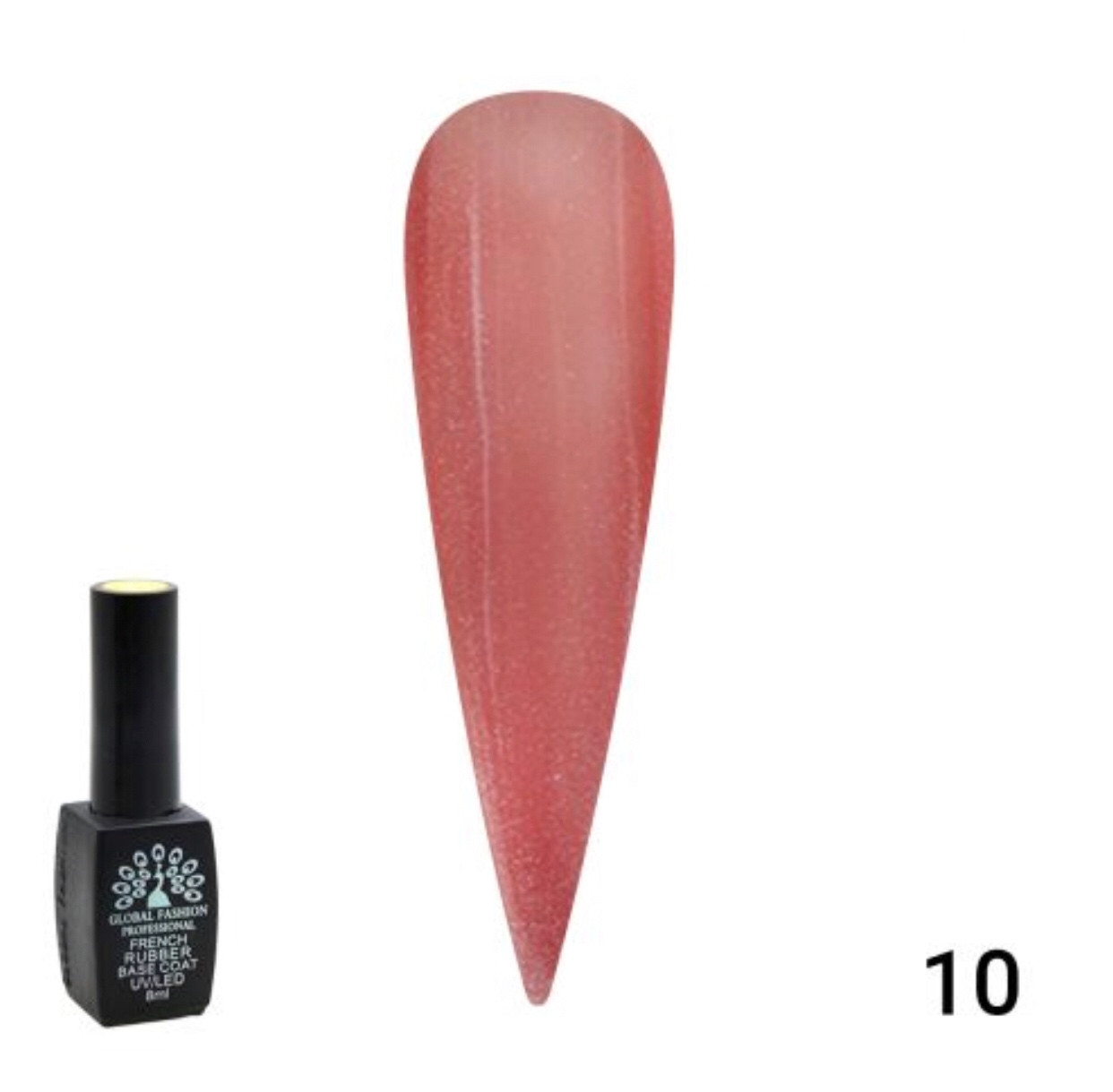 База для гель каучукового лаку з шиммером Global Fashion French Rubber Base Coat № 10 , 8 мл