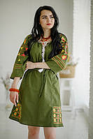 Легка жіноча оливкова сукня з вишивкою №2146
