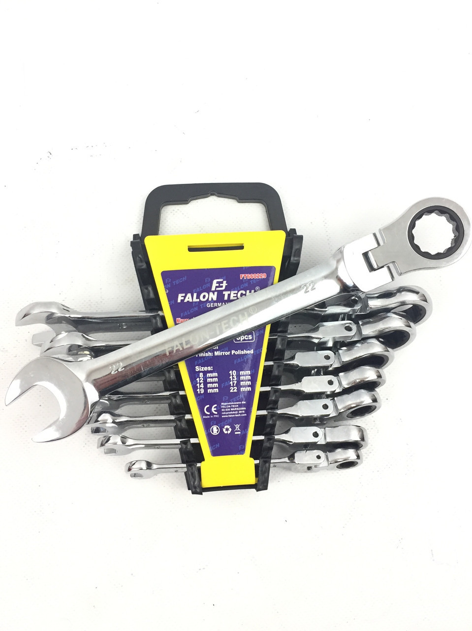 Набір ключів ріжково-накидних із тріскачкою шарнірні Falon Tech 8 предметів (8-19)