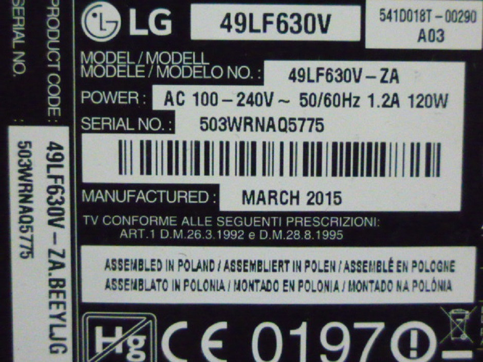 Плати від LED TV LG 49LF630V-ZA.BEYLJG поблочно (розбита матриця).