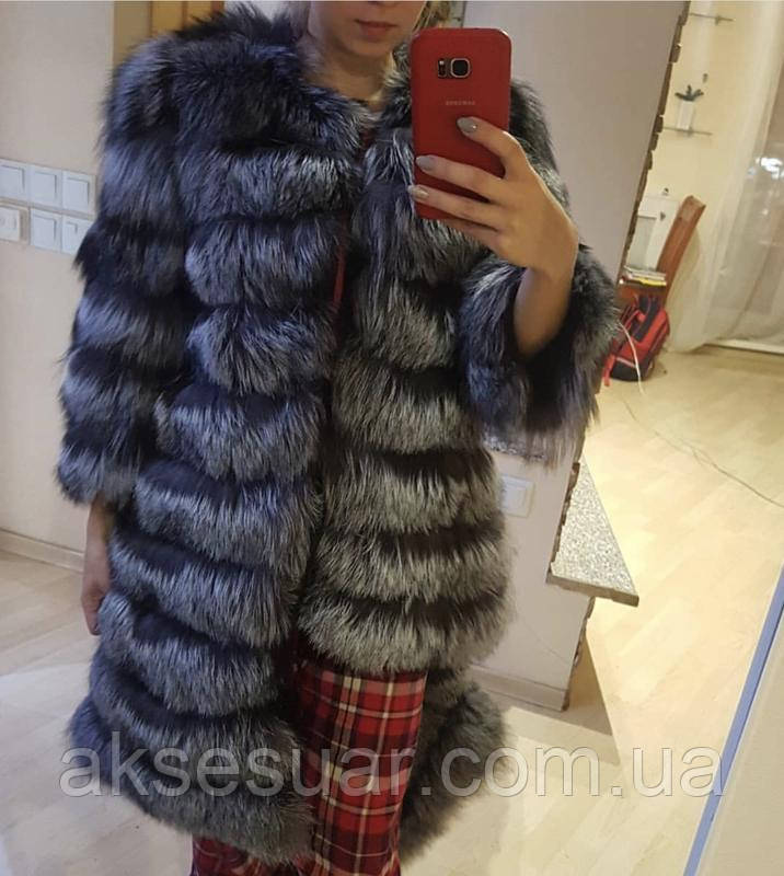 Шуба чорнобурка натуральна дуже красива 90 см трансформер 4в1