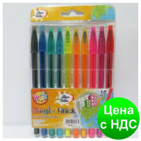 Набор шариковых ручек Beifa AA934-10U "Magic Stick" прозрачный неон (10 цв.), фото 1