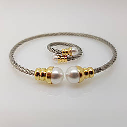 Браслет+кільце з перлами, під срібло