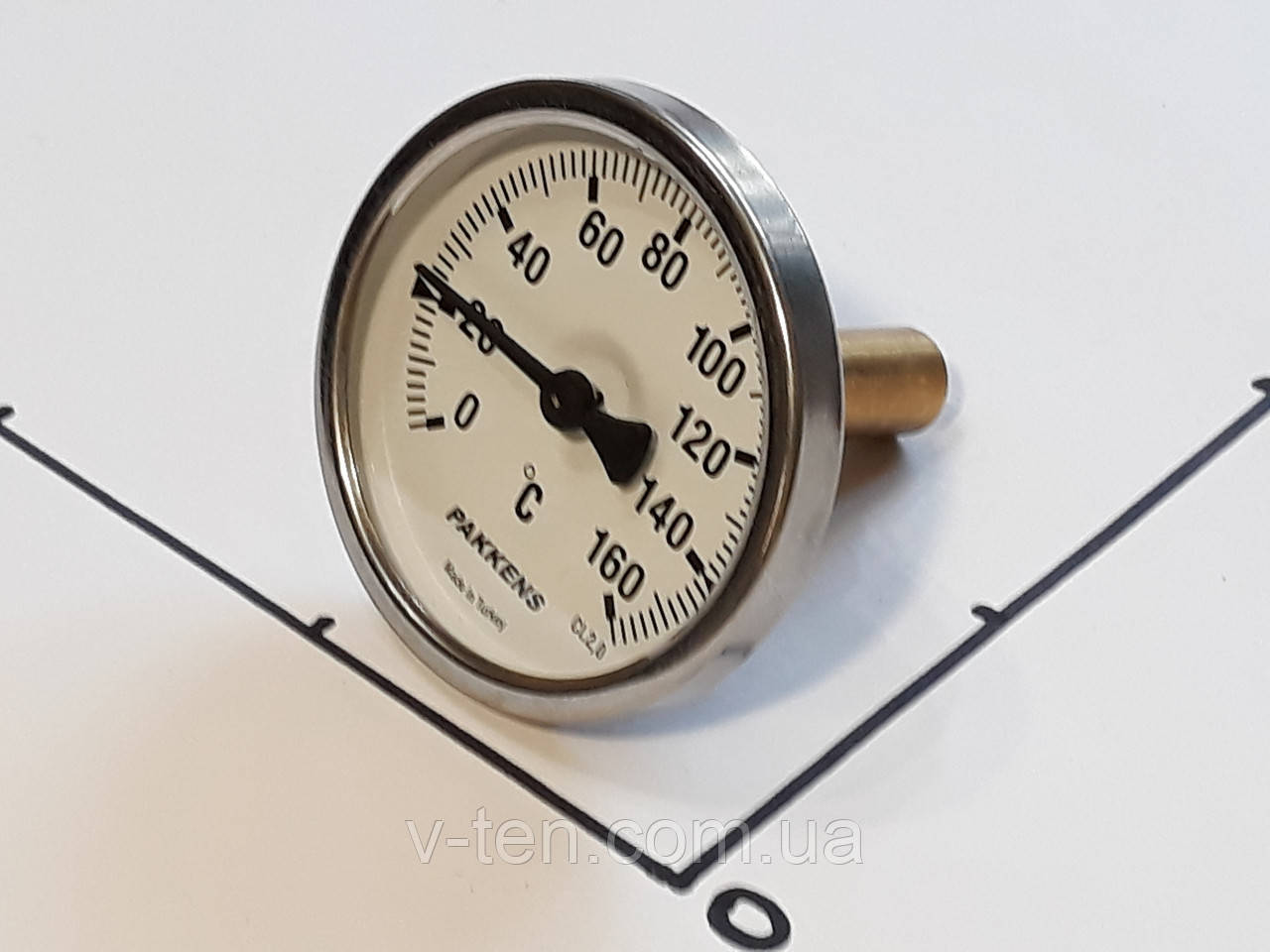 Термометр Ø63 мм/160 °C/L-50 мм 1/2" стрижневий PAKKENS (Туреччина), фото 1