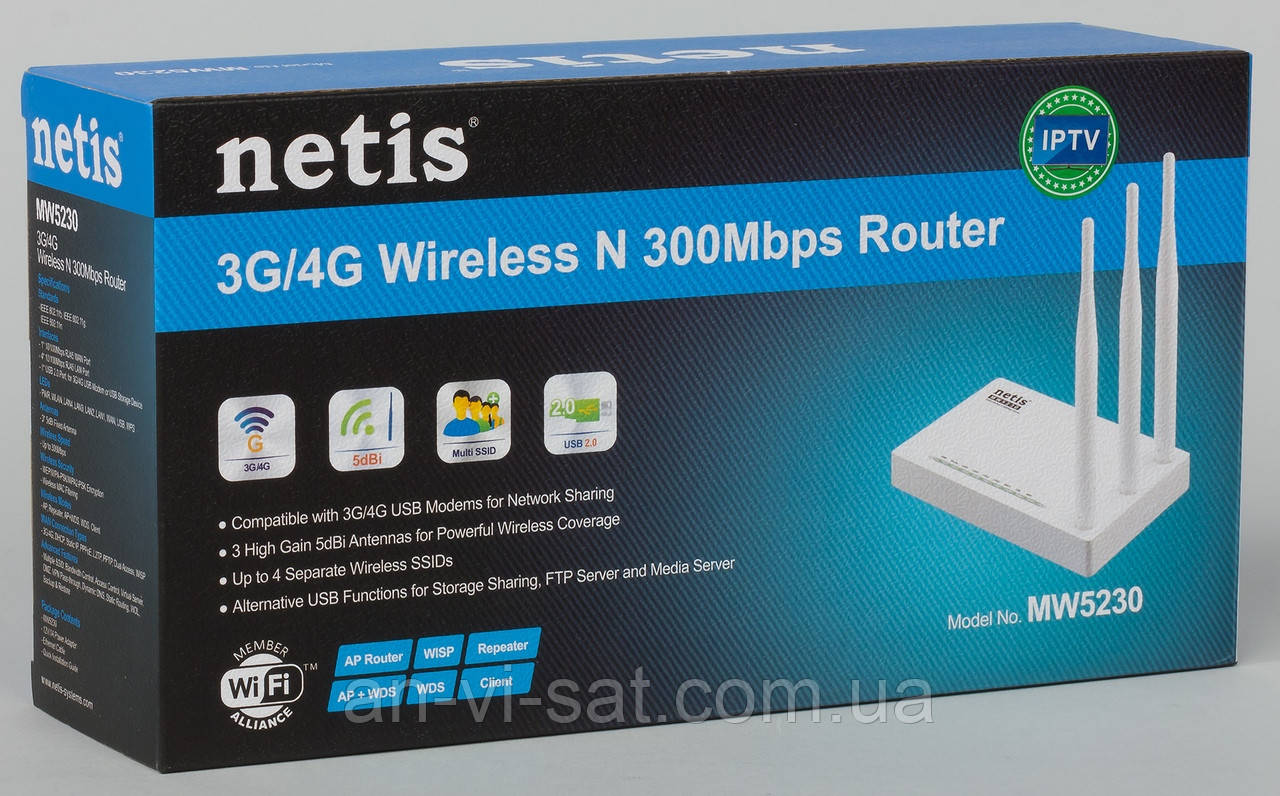 Бездротовий маршрутизатор Netis MW5230(3G/4G) N300(три антени)