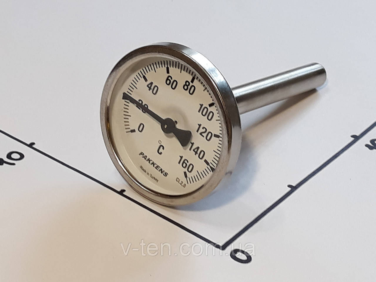 Термометр Ø63 мм/160 °C/L-110 мм 1/2" стрижневий PAKKENS (Туреччина), фото 1