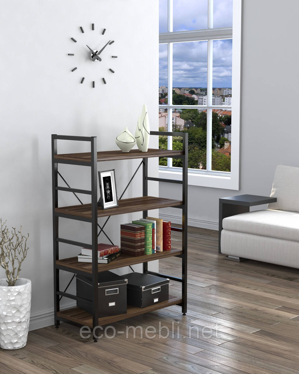 Стелаж низький для дому чи офісу L-125 Loft Design Чорний Матовий / Горіх Модена