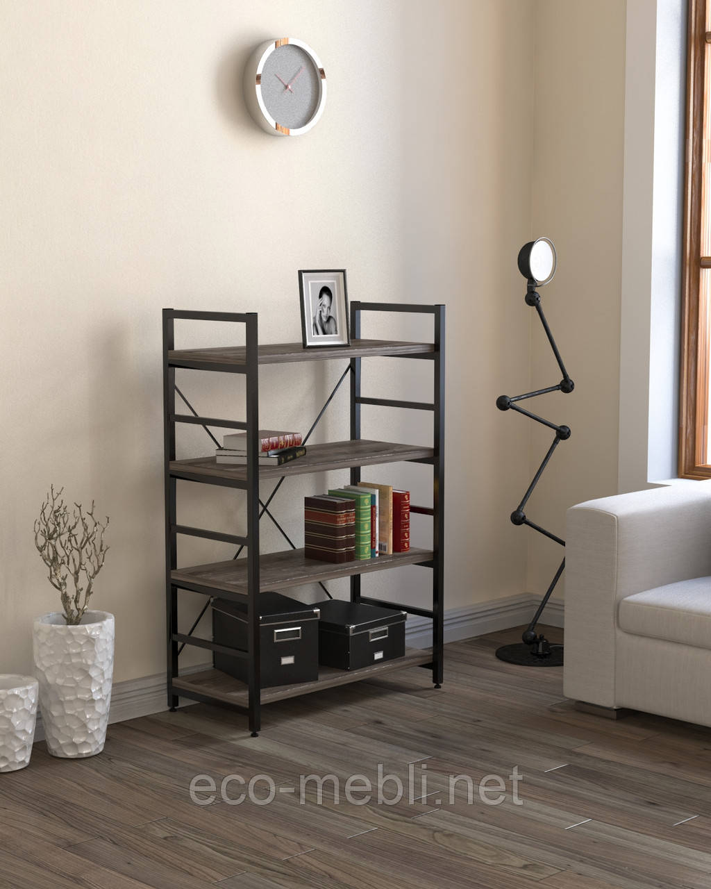 Стелаж низький для дому чи офісу L-125 Loft Design Чорний Матовий / Дуб Палєна
