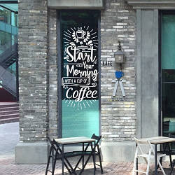 Вінілова наклейка Start your morning (кава на скло кав'ярні чашка напис кава плівка) матова 424х970 мм