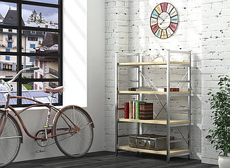 Стелаж низький для дому чи офісу L-125 Loft Design Хром / Дуб Борас