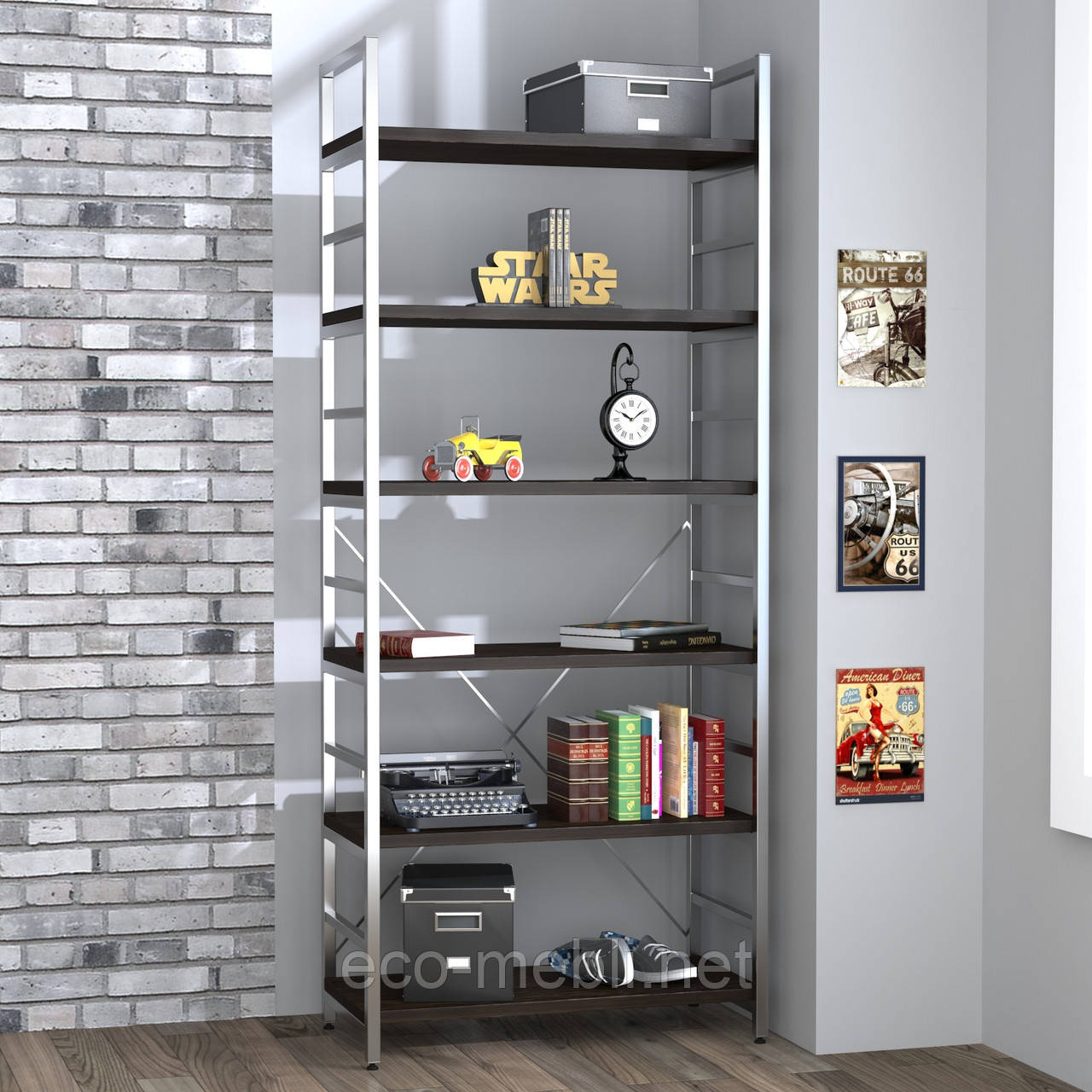 Стелаж високий для дому чи офісу L-190 Loft Design Хром / Венге Корсика