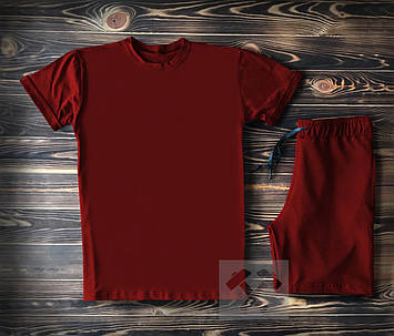 Чоловіча бордова футболка та чоловічі бордові шорти/ Літні комплекти для чоловіків