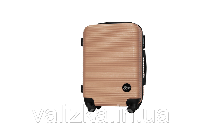 Пластиковий чемодан ручна поклажа на 4-х колесах шампань, розмір S+ Fly, фото 2