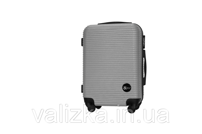Пластиковий чемодан ручна поклажа на 4-х колесах срібло, розмір S+ Fly, фото 2