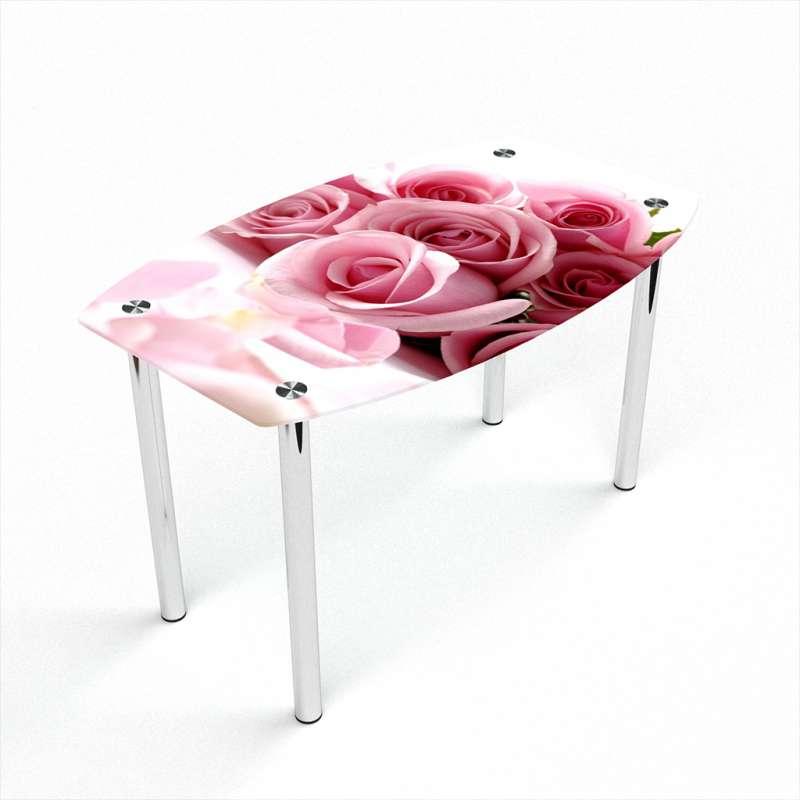 Стіл обідній Бочка стільниця прямокутна скло фотодрук Pink Roses 910х610 *Еко мм (БЦ-Стіл ТМ)