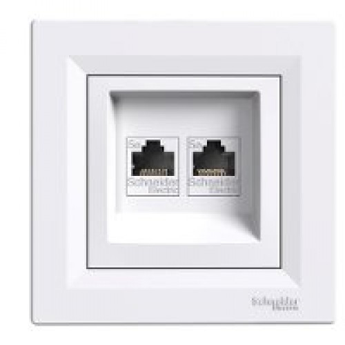 Розетка комп'ютерна подвійна RJ45 Кат5е UTP Schneider Electric Asfora Біла, фото 1