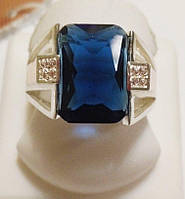 Перстень Авангард с синим цирконием из серебра и золотых накладок